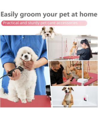 36" Large Dog Grooming Table, Foldable Adjustable Pet Station with Arms, Nooses & Mesh Drying Tray, Pink