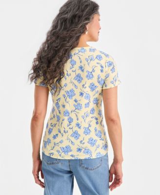 Women's Printed Short-Sleeve Henley Top
