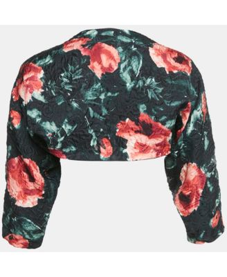 Women's Black Floral Print Jacquard Bolero Jacket