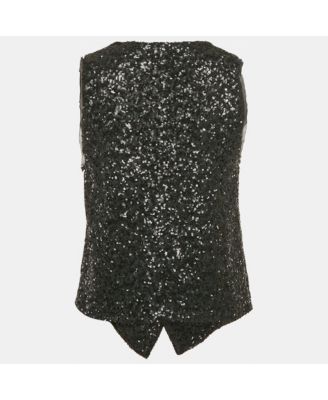 Women's Black Sequin Button Front Emilie Coat