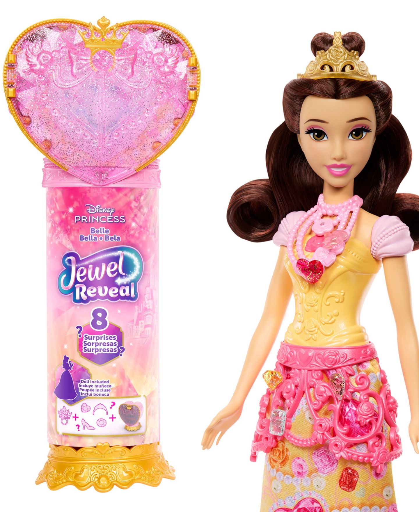 Детская кукла Disney Princess Belle Jewel Reveal Poseable Brushable Hair Fashion Doll, Ages 3+ — фото 1