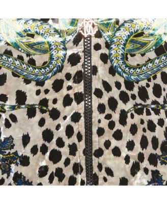 Women's Gym Multicolor Printed Velvet Zip -Up Jacket