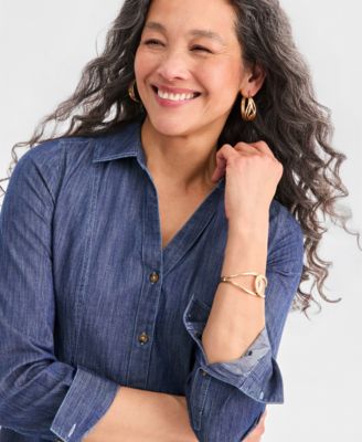 Women's Cotton Chambray Peplum Shirt Dress