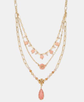 Mixed Stone Flower Layered Pendant Necklace, 16" + 3" extender