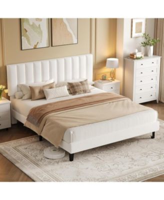Bed Frame, Velvet Upholstered Platform Bed with Adjustable Vertical Channel Tufted Headboard, No Box Spring Needed, Easy Assembly