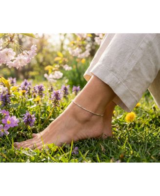 Simple Ball Dot & Dash Bar Chain Anklet Ankle Bracelet Yellow Gold Plated .925 Sterling Silver 9-10 Inch