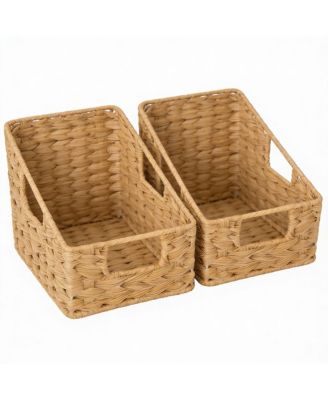 Handmade Trapezoid Wicker Baskets with Handles - 2-Pack