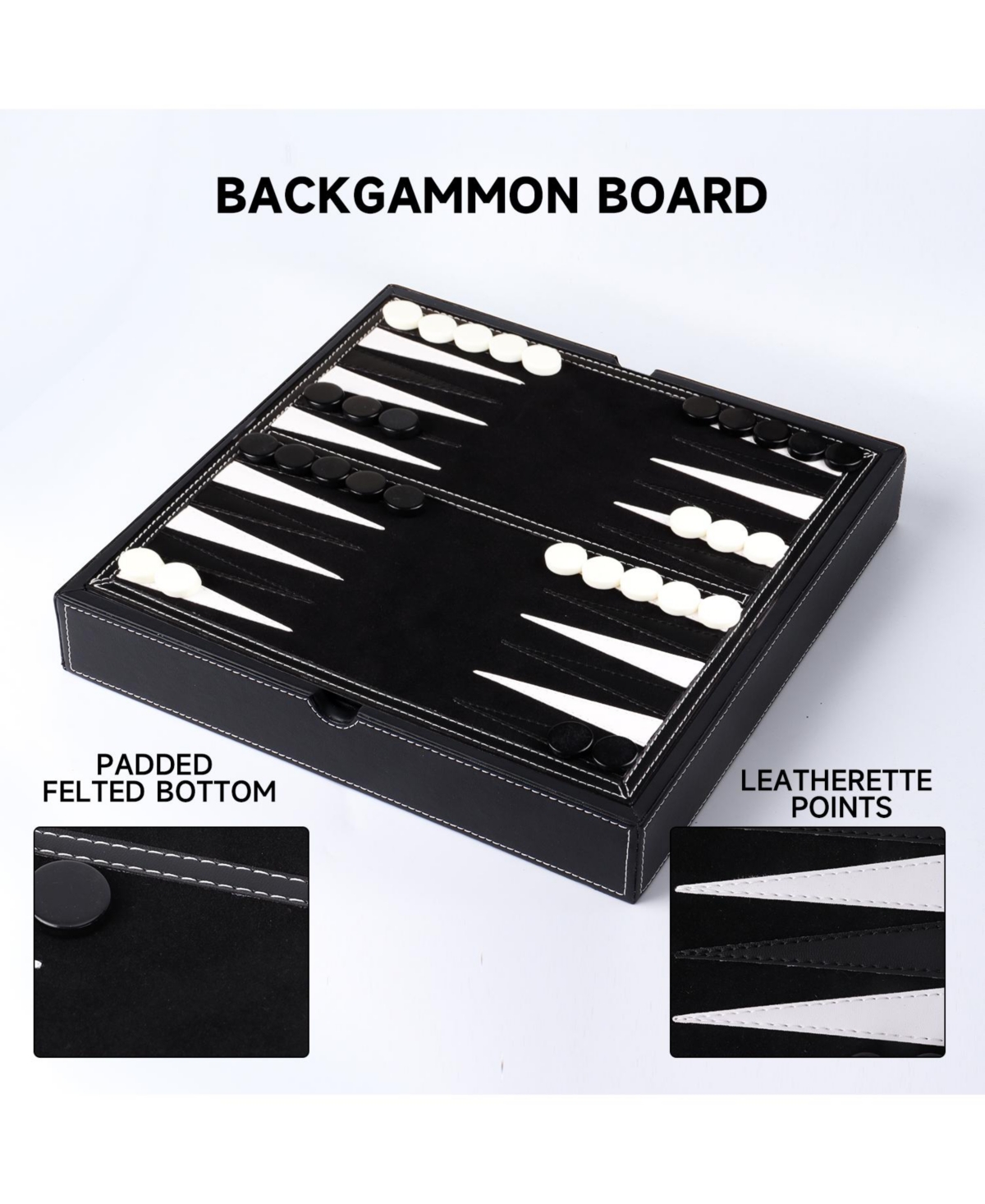 Gse Games & Sports Expert 12.5" Premium Leather 3-in-1 Chess, Checker and Backgammon Board Game Combo Set for Kids & Adults