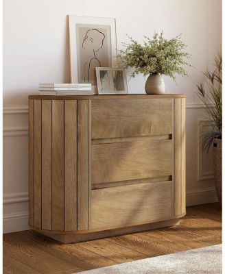 Large Nightstand, Oversized Night Stand with 3 Drawers, Slatted Side Design Wood Nightstand, 35" Wide End Tables