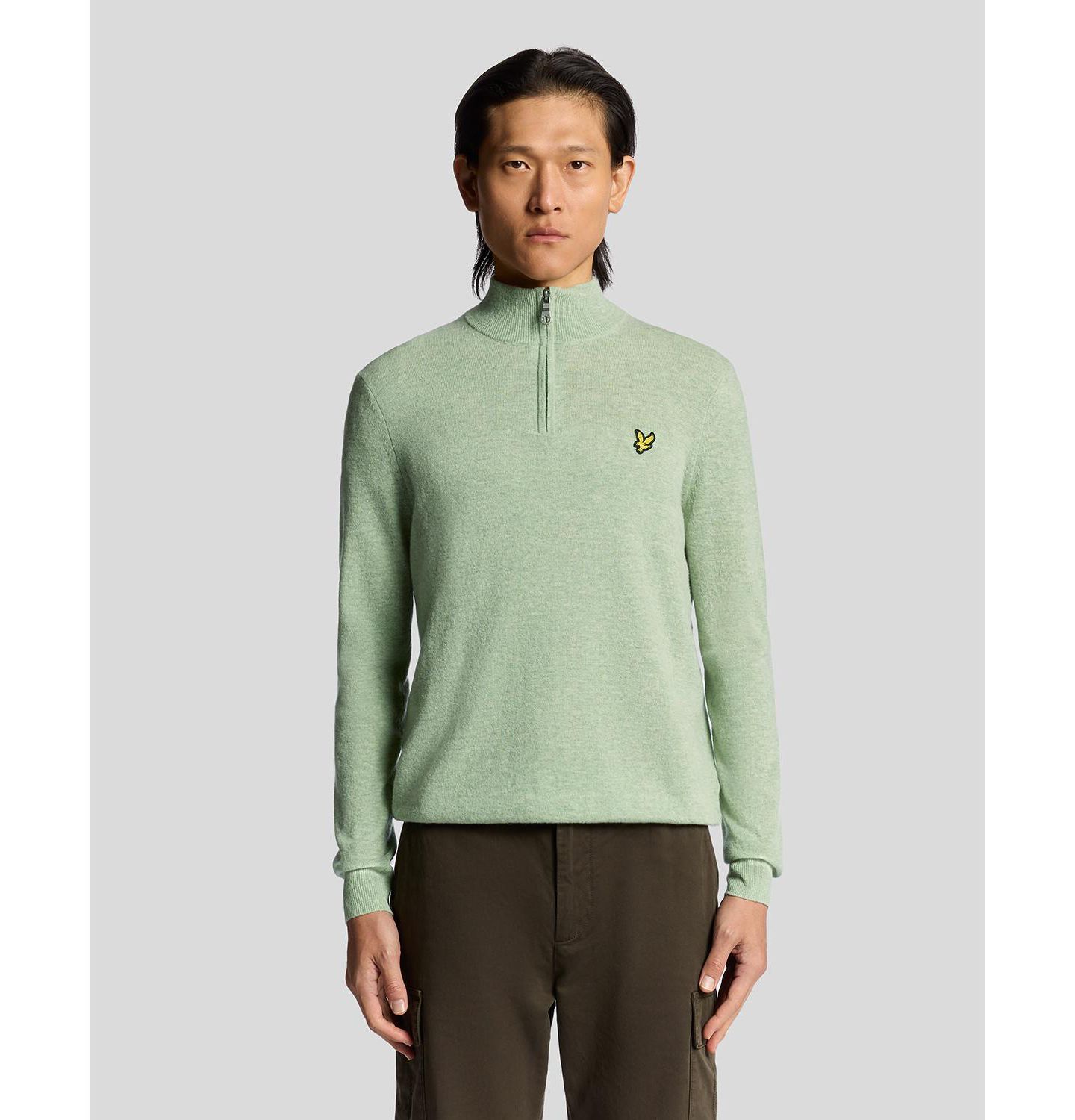 Мужской свитер Lyle & Scott Lambswool Blend Quarter Zip, цвет: Мятный меланжевый — фото 1