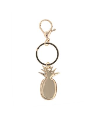 Crystal Pineapple Keychain, Gold Tone with Green Enamel Leaves