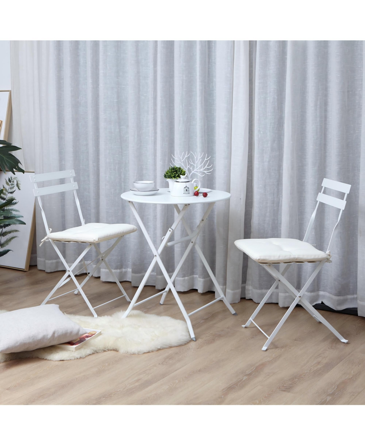 3-Piece Bistro Set, Folding Outdoor Patio Furniture Set with 2 Powder-Coated Steel Chairs & 1 Table