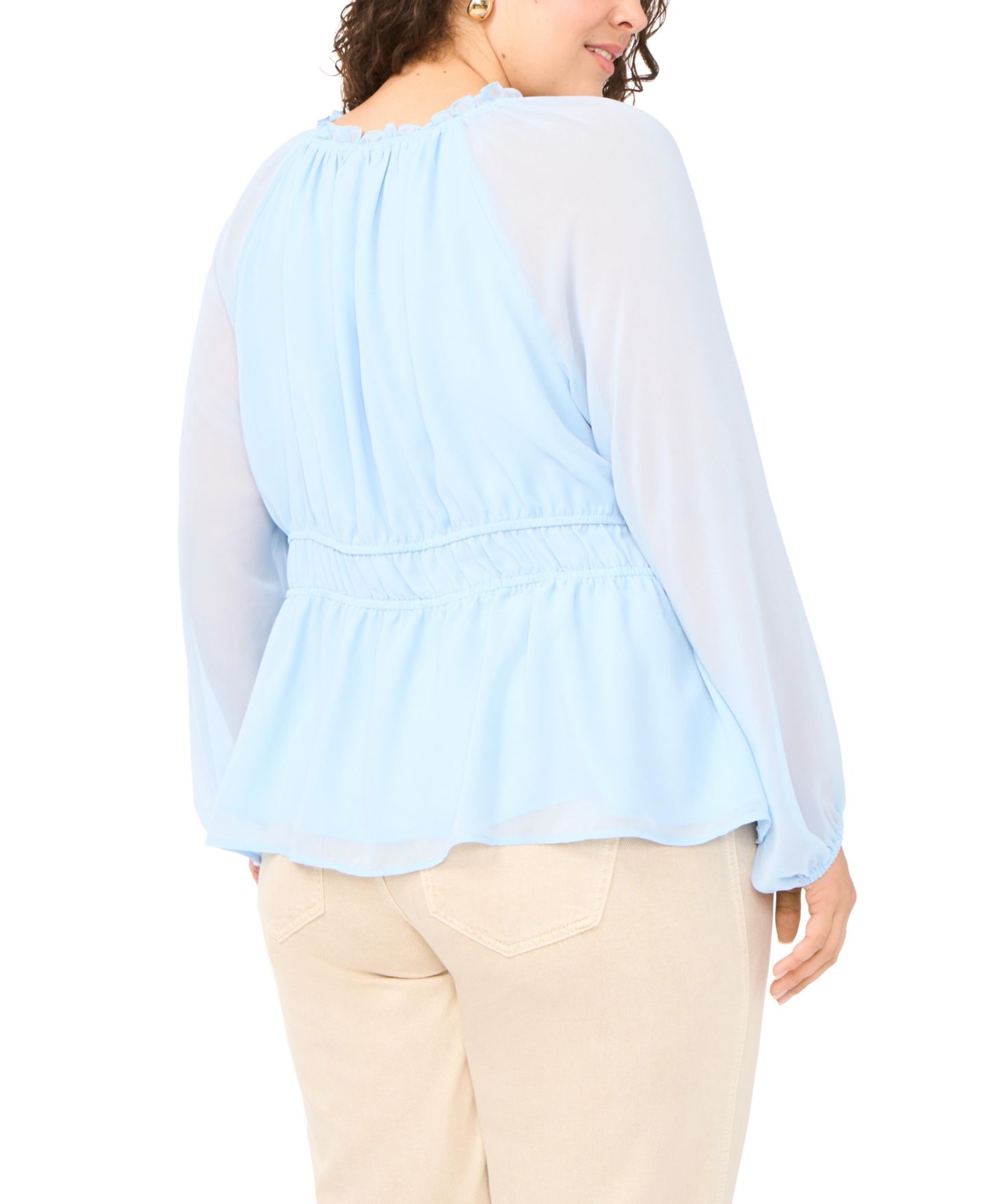 Топ Vince Camuto Plus Size V-Neck Long-Sleeve Top, цвет: Небесно-голубой — фото 3