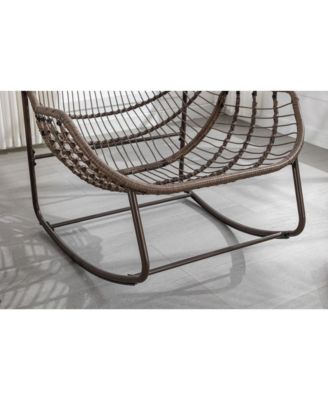 Outdoor Rattan Rocking Chair Padded Cushion Oversized Steel Frame Rocker Recliner for Front Porch Patio Garden Living Room