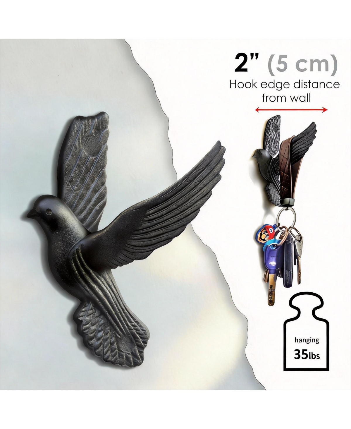 Yigii Rustic Cast Iron Pigeon Coat Hooks - 5 Pack