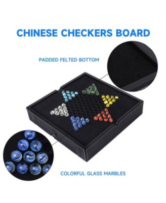 12.5" Premium Leather 5-in-1 Chess, Checkers, Backgammon, Poker Dice and Chinese Checkers Board Set