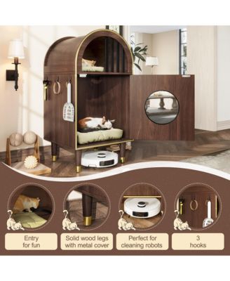 37.4" Cat Litter Box Enclosure Furniture, 2-in-1 Hidden Bed with Storage,Brown
