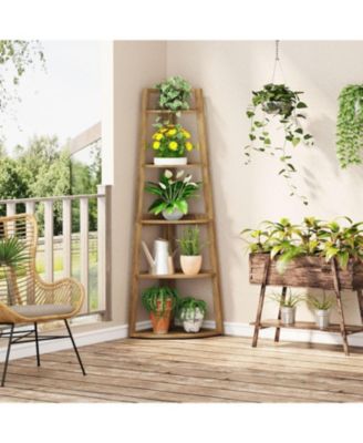 70 inch Tall Corner Shelf, 5 Tier Modern Corner Bookshelf Bookcase Industrial Corner Ladder Shelf Plant Stand