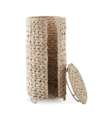 Toilet Paper Roll Holder with Lid - Natural, Fits 3 Rolls, Free Standing Water Hyacinth Bath Tissue Storage Organizer for Bathroom