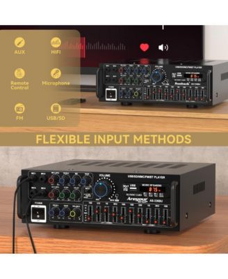 2000W Peak Hi-Fi Stereo Amplifier with Karaoke Mixer & EQ, Bluetooth 5.0, USB/SD Input, FM Radio