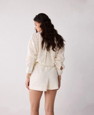 Women's Relaxed Shirt & Shorts Set Textured Cotton
