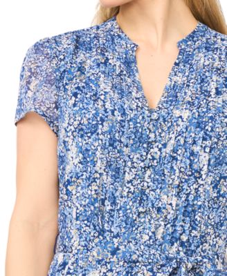 Petite Pintuck Split Neck Midi Shirt Dress