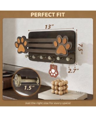 Cute Dog Paw Wall Organizer with Shelf & Hooks for Leashes and Accessories