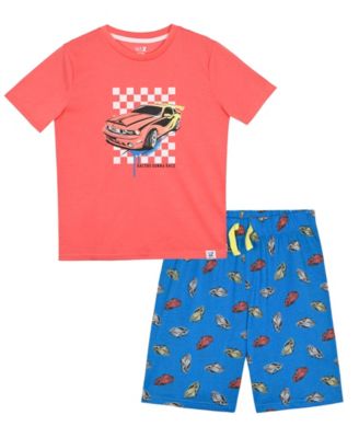 Boys' & Girls' 6-14 Racing Car Top & Shorts, 2-Piece Pajama Set