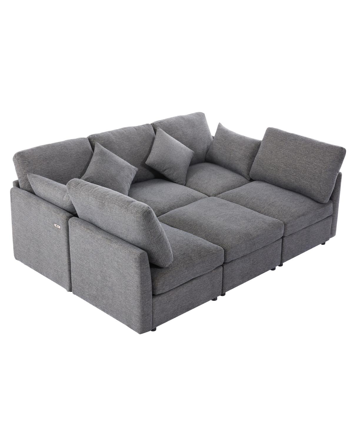 Streamdale Furniture Gray U-shaped Sectional Sofa with Movable Ottoman & Usb Ports
