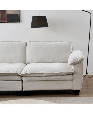 Living Room Sofa Luxury Couch Four Seater with Two Ottomans Beige