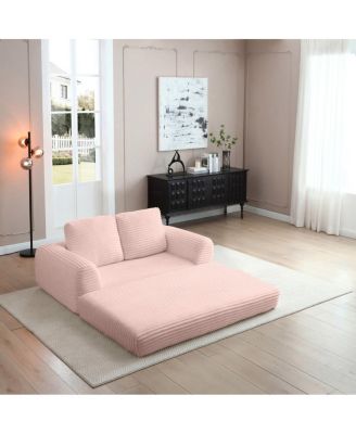 2-in-1 Folding Convertible Sofa Bed, Modern Corduroy Sleeper Couch with 2 Pillows, Pink