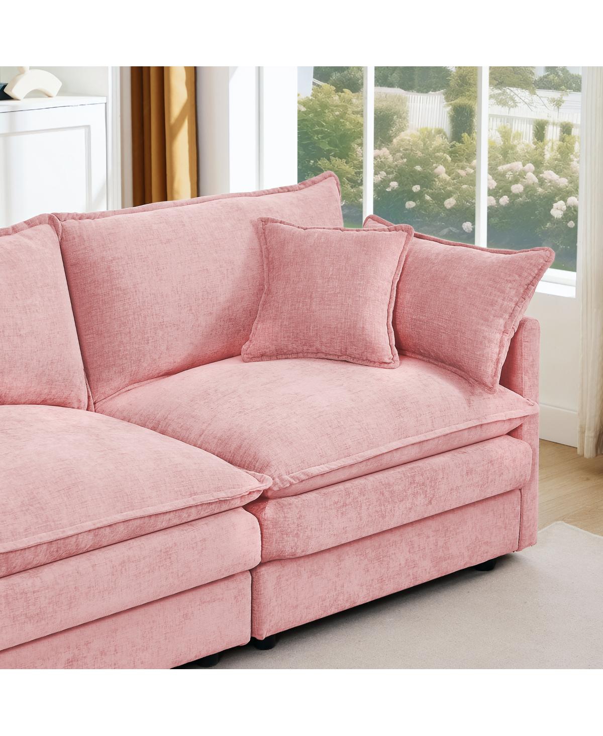 Streamdale Furniture Modular U-Shaped 4-Seater Chenille Sofa with Movable Ottoman, Pink