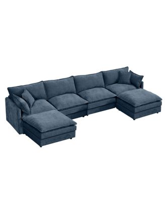 Modular Sectional Sofa, 130.7" U Shaped Couch Set, 4-Seater Comfy Cloud Couches, Blue