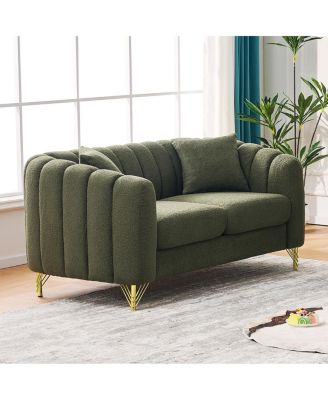 63" Chenille Loveseat Sofa, Luxury Tufted Couch with Gold Metal Legs