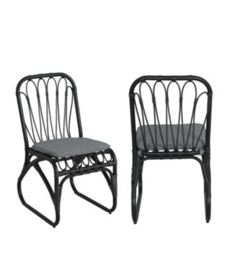Set of 2 Outdoor PE Wicker Dining Chairs Washable Cushions Rust Resistant Iron Frame for Backyard Poolside Garden Patio