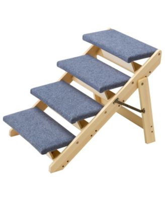 4-Step Wooden Pet Stairs for Bed, Sofa, or Car, Foldable Flat Design, 150 lb Capacity