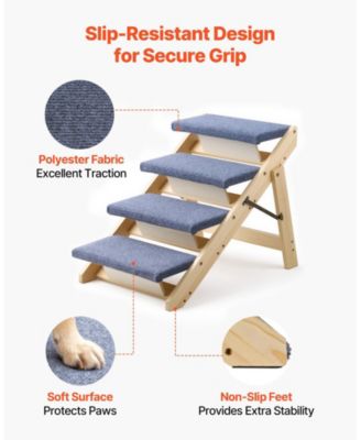 4-Step Wooden Pet Stairs for Bed, Sofa, or Car, Foldable Flat Design, 150 lb Capacity