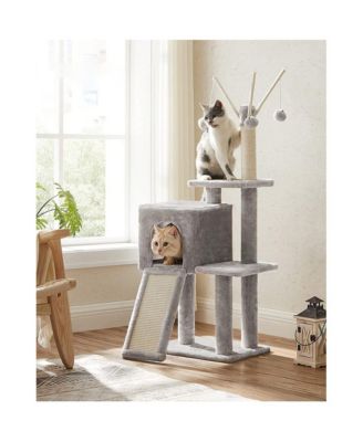 46.5-Inch Cat Tree with Cat Cave, 2-in-1 Scratching Ramp, Removable Toy Sticks, Anti-Tip Kit