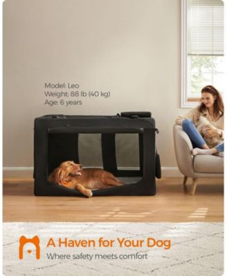 48" Foldable Soft Dog Crate, Portable Carrier with Steel Frame, Mesh Windows, Storage Pockets, 92–110 lb