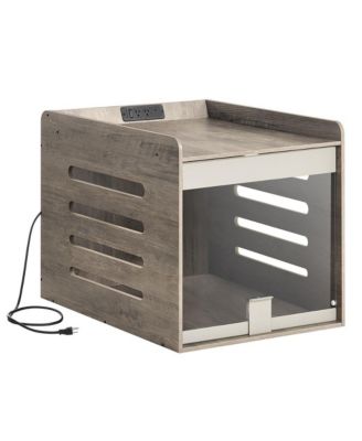 Dog Crate End Table with Charging Station, Flip-Up Acrylic Door, 2 Outlets + USB-A/USB-C, Up to 45 lb