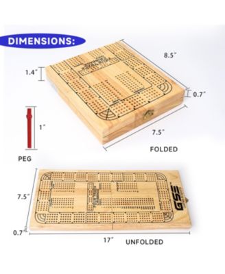 4-Track Wooden Folding Cribbage Board with Playing Card, Metal Pegs and Storage Area for Family Game