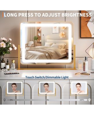 LED Vanity Mirror, 19.7" x 17.5" Touch Screen Makeup Mirror with 3 Lighting Modes, Adjustable Tabletop Design