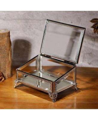 Vintage Glass Jewelry Box with Hinged Lid for Rings and Trinkets