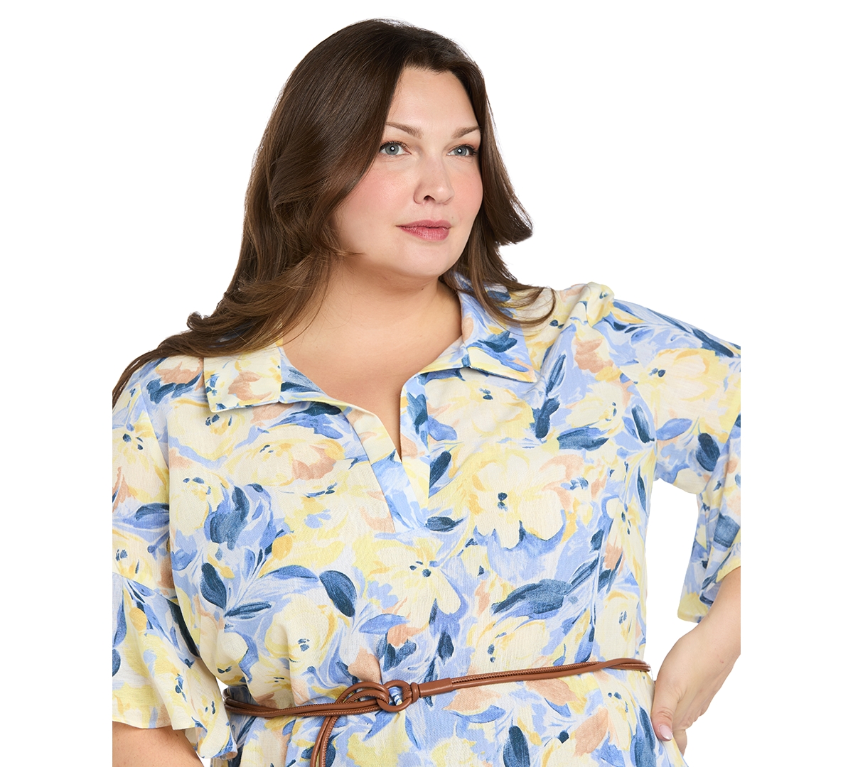 R & M Richards Plus Belted Maxi Shirt Dress