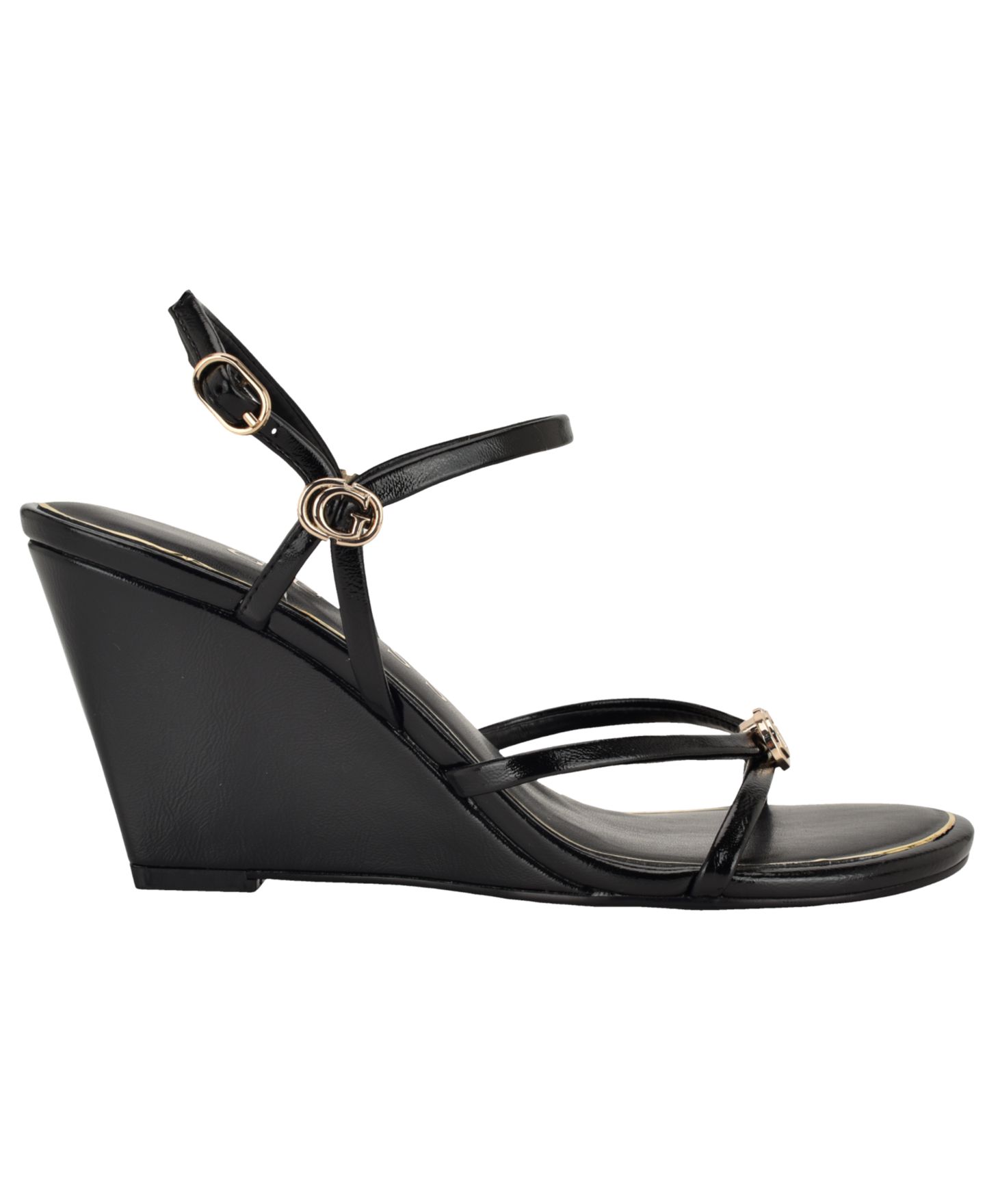 Женские сандалии GUESS Devve Strappy "G" Dressy Wedge, цвет: Чёрный лаковый — фото 2