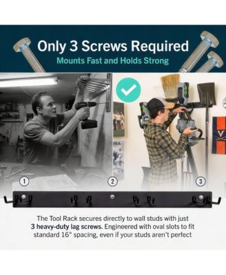 Wall-Mounted Garden Tool Rack - 4 Hooks, Heavy-Duty Steel, Easy Install, Durable