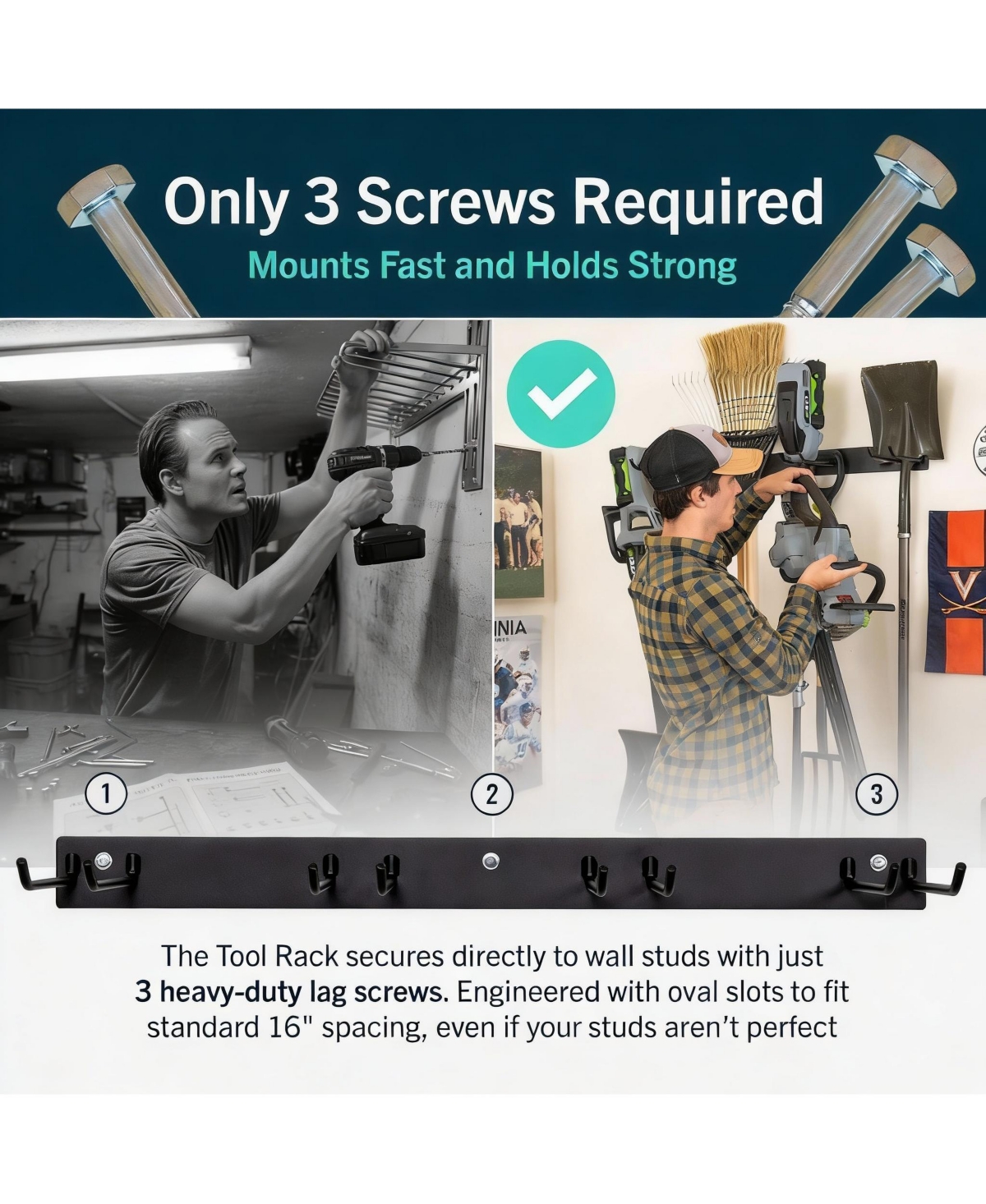 Yigii Wall-Mounted Garden Tool Rack - 4 Hooks, Heavy-Duty Steel, Easy Install, Durable