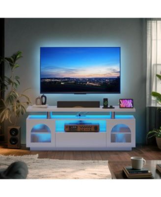 TV Stand for 65" TV with Power Outlets, USB Ports & LED Lights, Media Console for Living Room or Bedroom