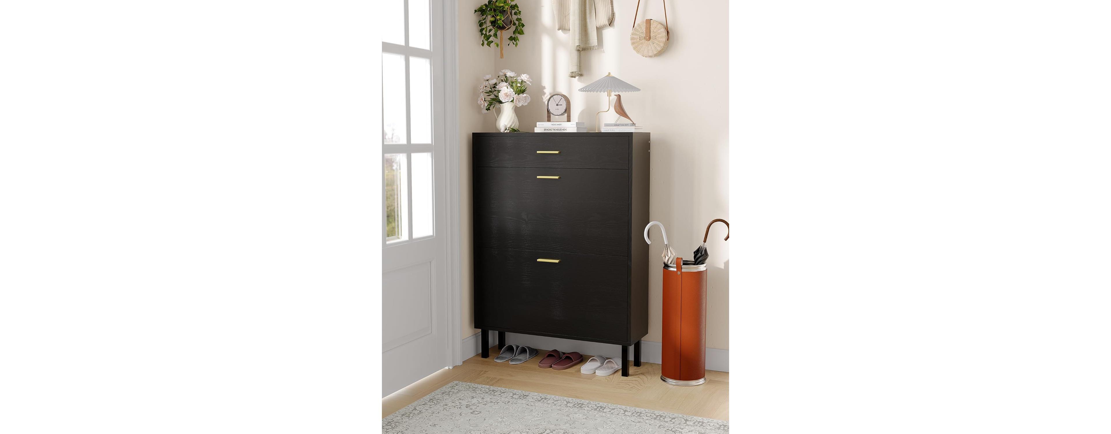 gaomon Shoe Storage Cabinet with Dual Flip Drawers, Space-Saving Organizer for Entryway, Hallway, or Mudroom, Hidden Rack Cupboard