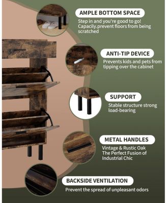 Narrow Shoe Cabinet Storage for Entryway, 3 Drawers, Freestanding Shoe Organizer Wooden,Shoe Rack Storage with 3-Tier Adjustable Shelve